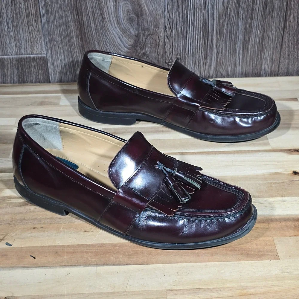 Nunn Bush Men's KORE Tassel‎ Kiltie Loafers 12M Burgundy Leather Dress Shoes